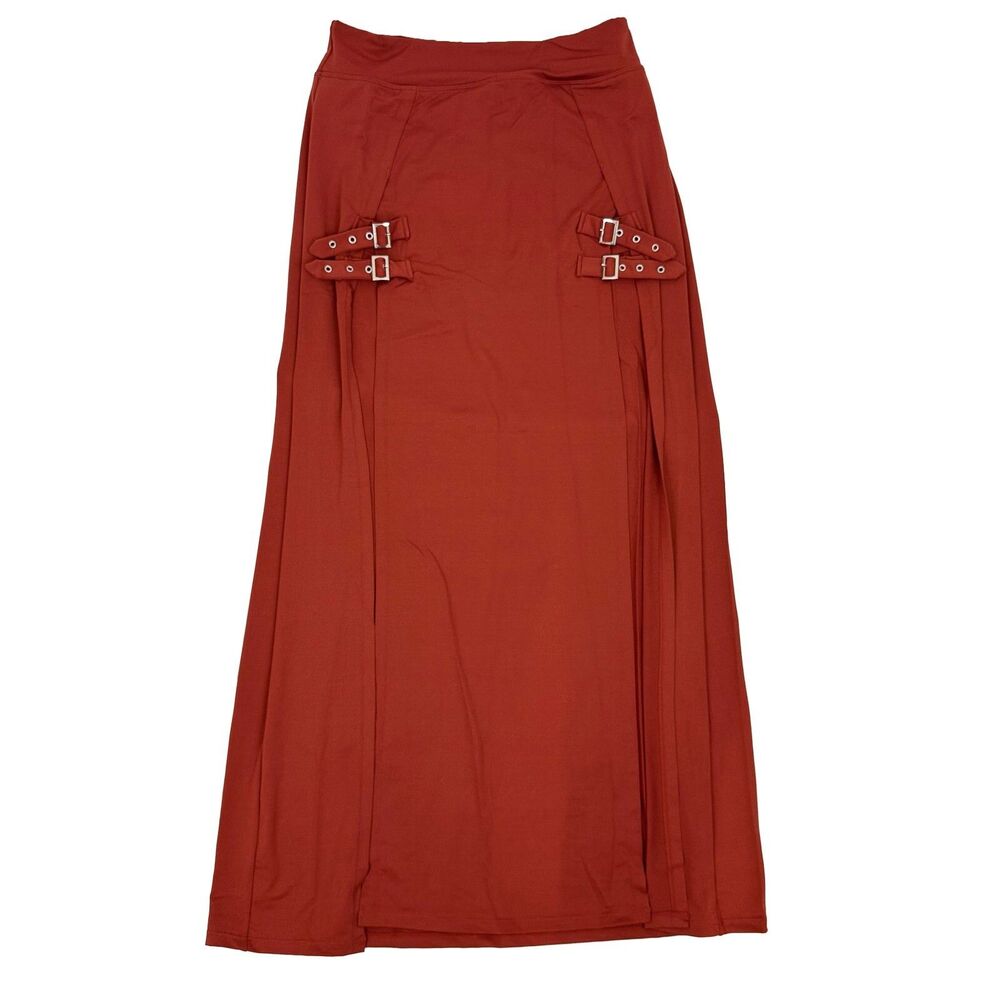 HALARA High Rise Decorative Buckle Split 2-in-1 Maxi Skirt S Goth Rust NWT B16